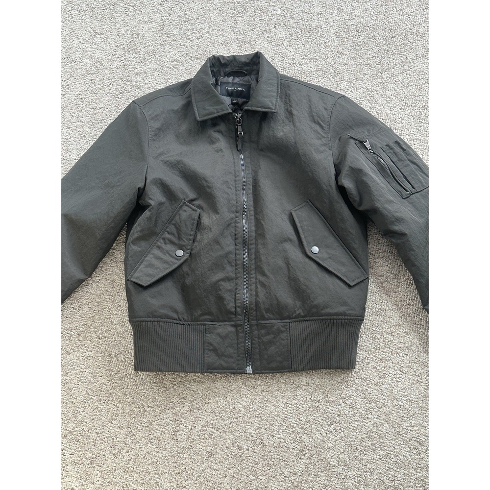 Banana Republic Full Zip Flight Bomber Jacket Men's Small Quilted Dark Olive
